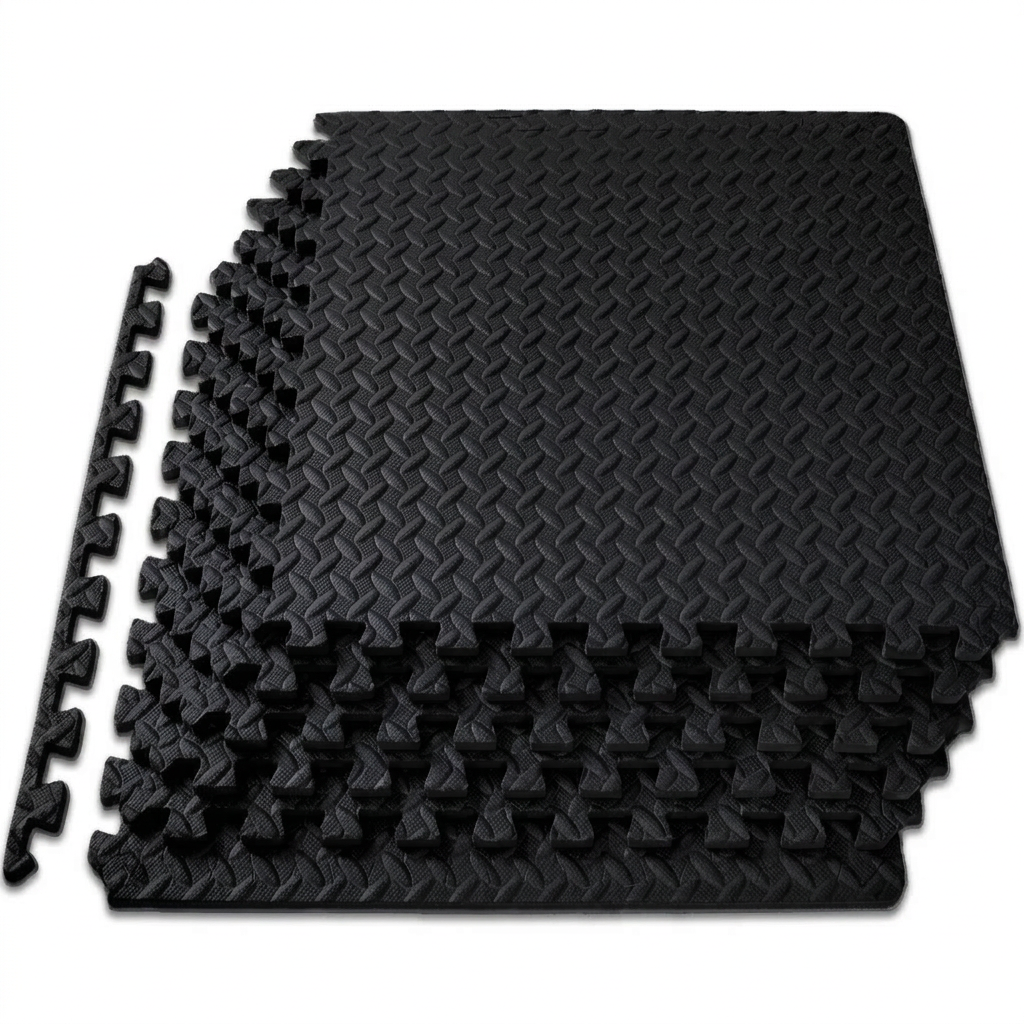 Black EVA Interlocking Gym Flooring Tiles 60×60cm